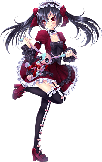 1girl artist_request asia_(monster_musume) bad_source bangs black_hair black_legwear blush breasts dress eyebrows_visible_through_hair full_body garter_straps gothic_lolita hair_between_eyes lolita_fashion maid_headdress monster_musume_no_iru_nichijou monster_musume_no_iru_nichijou_online official_art patchwork_skin red_dress red_eyes small_breasts solo stitches stuffed_animal stuffed_bunny stuffed_toy thigh-highs transparent_background twintails