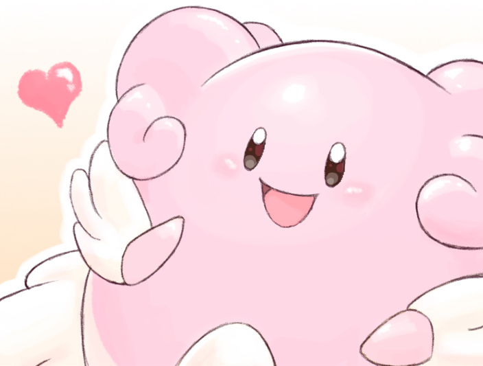 :d aberu_(ycrr3542) blissey blush commentary_request happy heart no_humans open_mouth outline pokemon pokemon_(creature) smile solo tongue