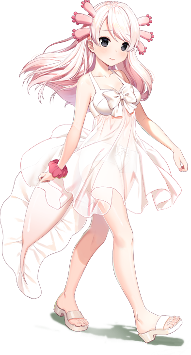 1girl animal_costume animal_ears black_eyes breasts closed_mouth game_cg kemono_friends kemono_friends_kingdom long_hair looking_at_viewer mexico_salamander_(kemono_friends) multicolored_hair official_art pink_hair shoes simple_background skirt smile solo standing tachi-e tail white_background