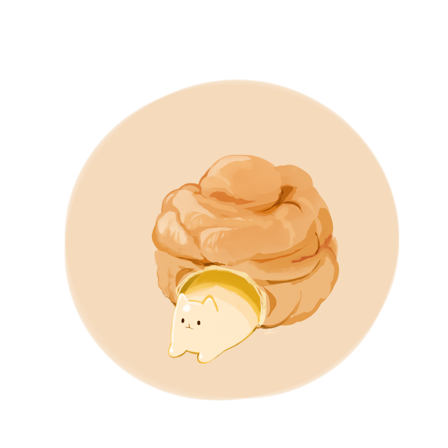 animal cat chai_(drawingchisanne) circle commentary_request cream cream_puff dessert food in_food no_humans original pastry signature simple_background undersized_animal