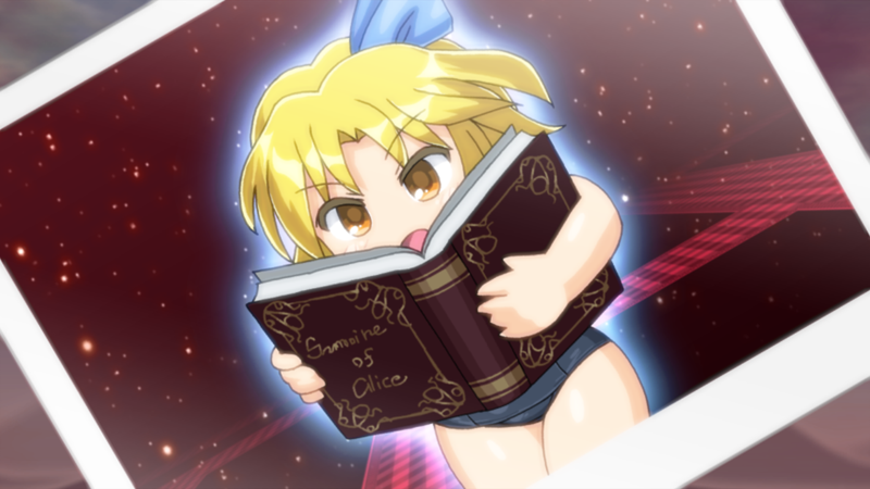 alice_margatroid alice_margatroid_(pc-98) blonde_hair blue_hairband blue_ribbon blue_swimsuit book commentary_request grimoire_of_alice hair_ribbon hairband holding holding_book old_school_swimsuit one-piece_swimsuit open_mouth photo_(object) ribbon school_swimsuit short_hair solo swimsuit touhou touhou_(pc-98) winn yellow_eyes