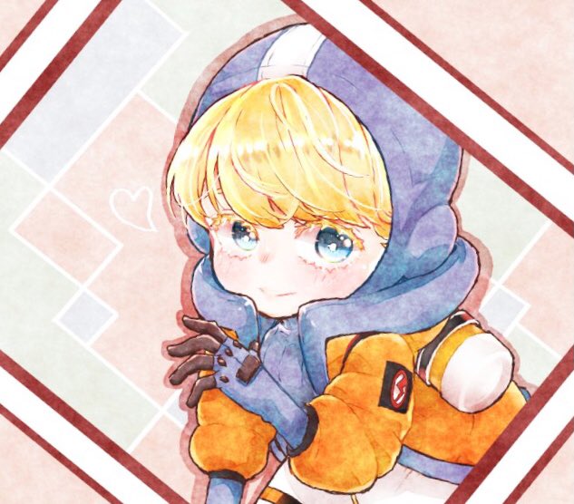 1girl apex_legends bangs blonde_hair blue_bodysuit blue_eyes blue_headwear bodysuit eyebrows_behind_hair heart hood hooded_jacket jacket lightning_bolt_symbol orange_jacket ribbed_bodysuit seri_ohagi smile solo wattson_(apex_legends)