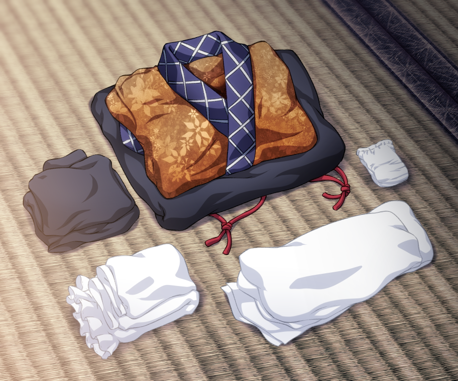 commentary_request detached_sleeves folded_clothes japanese_clothes kimono leg_warmers mizuhashi_parsee no_humans ootsuki_wataru tatami touhou white_sleeves