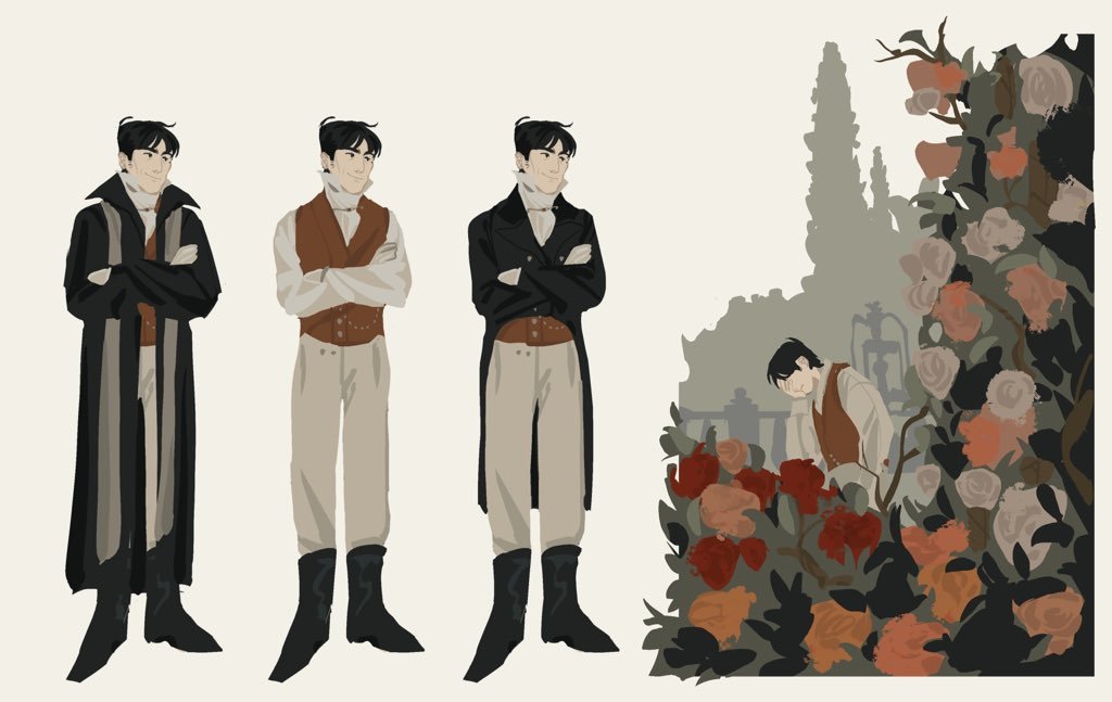 alternate_costume bachelor beige_pants black_boots black_hair black_jacket booch character_sheet daniil_dankovsky flower formal grey_scarf lemonpiestory overcoat pathologic pathologic_2 red_vest rose sketch white_gloves white_shirt