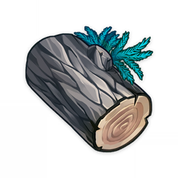 artist_request black_theme commentary english_commentary game_cg genshin_impact item item_focus leaf log lowres no_humans official_art pine_tree plant still_life third-party_source transparent_background tree wood