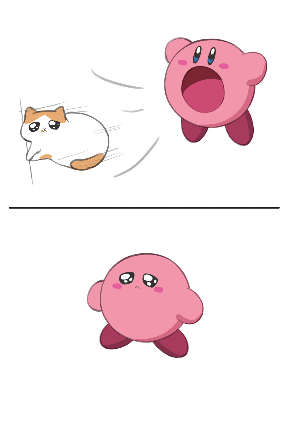 7gao :&lt; blue_eyes bright_pupils cat closed_mouth commentary_request highres kirby kirby_(series) no_humans open_mouth simple_background white_background white_pupils