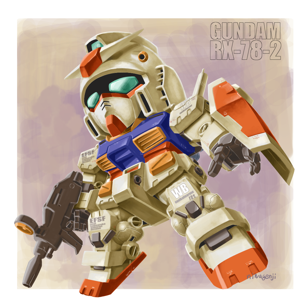 artist_name beam_rifle blue_eyes character_name chibi energy_gun gun gundam holding holding_gun holding_weapon looking_up mecha mobile_suit mobile_suit_gundam moukin_punch no_lineart open_hand rx-78-2 shield solo weapon