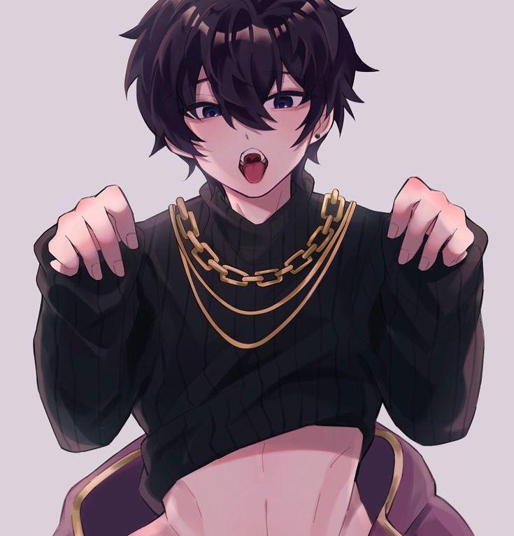 1boy ahoge artist_request blue_eyes chain chain_necklace clothes_lift crop_top earrings indie_virtual_youtuber jewelry long_hair male_focus necklace open_mouth purple_hair shirt_lift short_hair shoto_(vtuber) solo source_request stomach sweater tongue virtual_youtuber