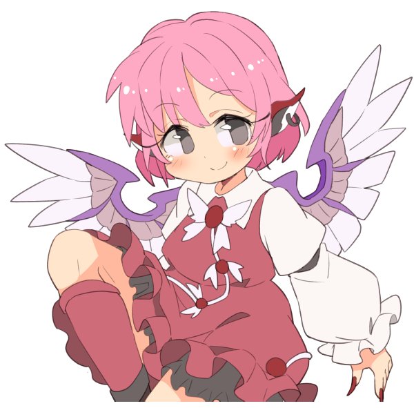 1girl animal_ears bird_ears bird_wings blush brown_dress brown_legwear closed_mouth dress earrings eyebrows_visible_through_hair fingernails frilled_dress frilled_sleeves frills grey_eyes ini_(inunabe00) jewelry juliet_sleeves kneehighs long_fingernails long_sleeves mystia_lorelei nail_polish no_hat no_headwear pink_hair puffy_sleeves red_nails sharp_fingernails short_hair simple_background single_earring smile solo touhou white_background white_wings wings
