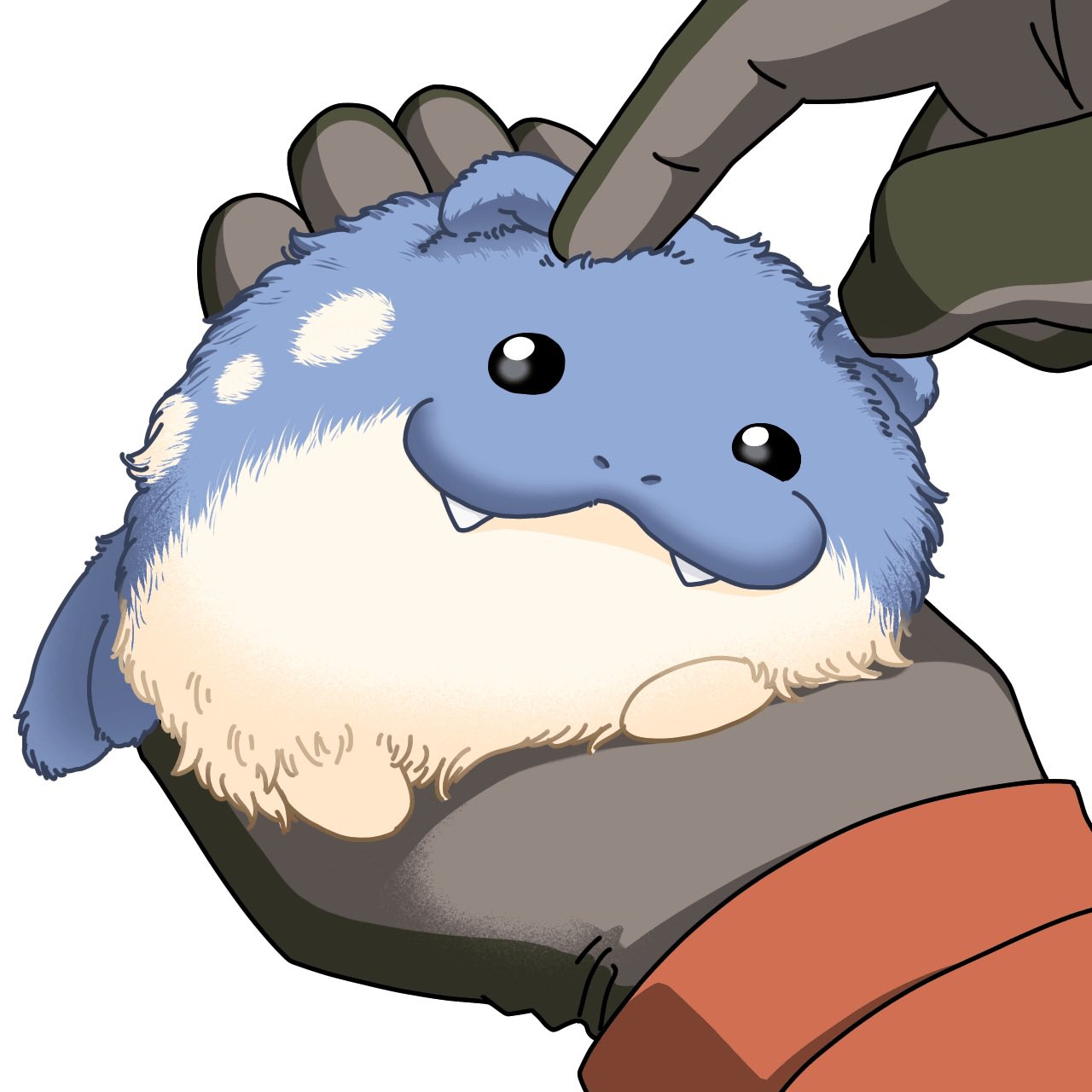 1other animal_focus black_gloves fangs gloves highres holding holding_pokemon pokemon pokemon_(creature) risapaso simple_background smile spheal white_background