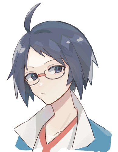 1boy ahoge bangs black_hair cheren_(pokemon) closed_mouth collarbone commentary_request glasses grey_eyes jacket looking_to_the_side male_focus pokemon pokemon_(game) pokemon_bw shirt short_hair sioinari_03 solo upper_body white_background white_shirt