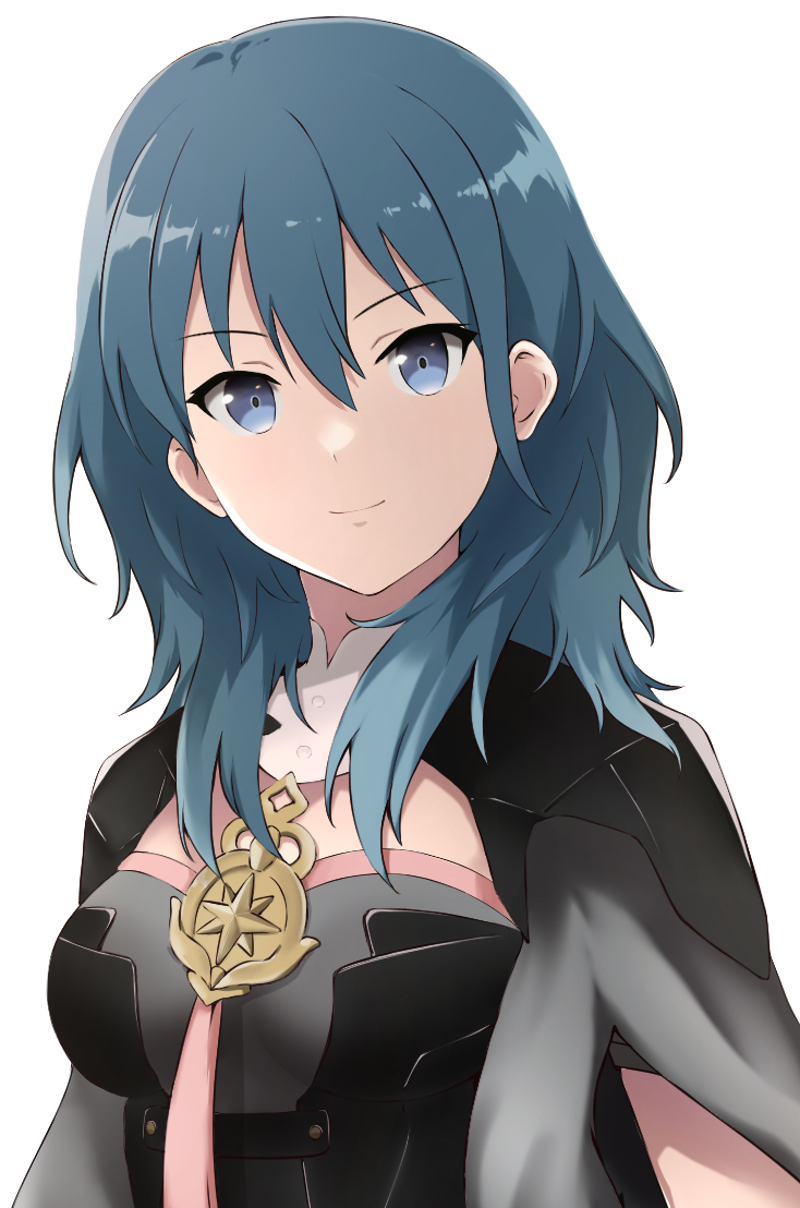 1girl armor blue_eyes blue_hair breasts bustier byleth_(fire_emblem) byleth_eisner_(female) capelet cloak fire_emblem fire_emblem:_three_houses hair_between_eyes komurice short_sleeves shoulder_armor solo tassel turtleneck upper_body white_background