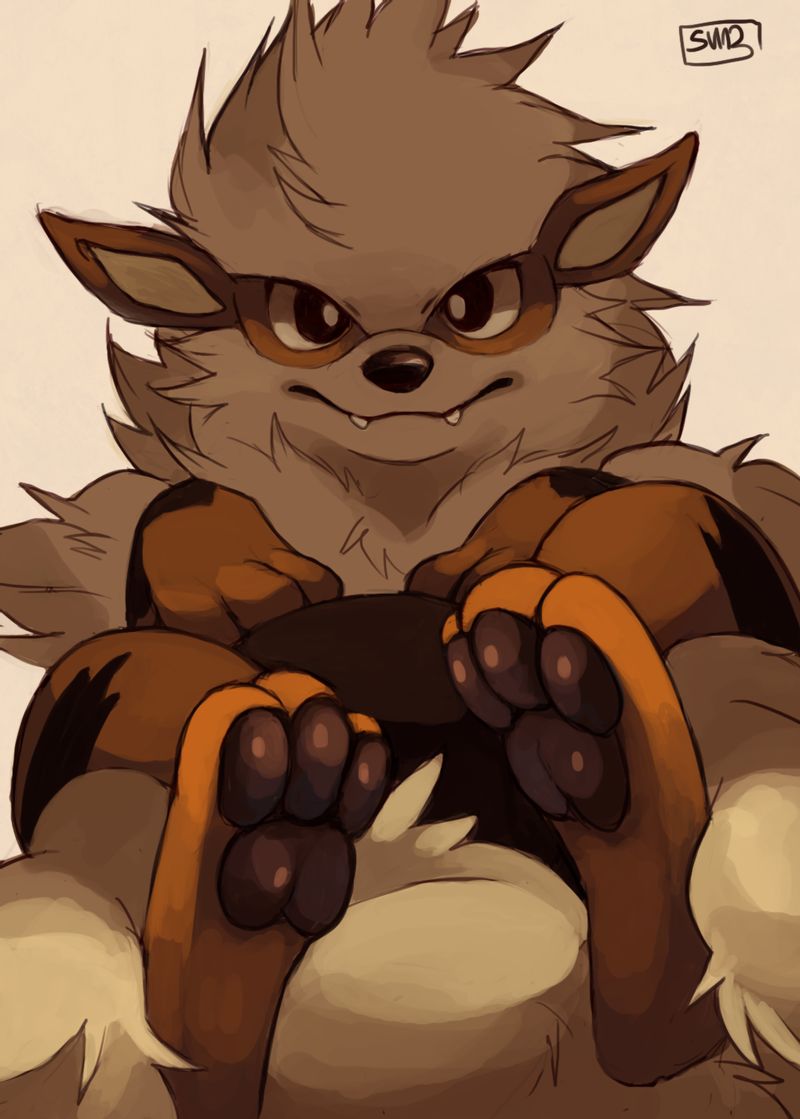 arcanine fangs fangs_out feet foot_focus grey_background looking_at_viewer no_humans pokemon pokemon_(creature) signature simple_background solo sui_(suizilla)