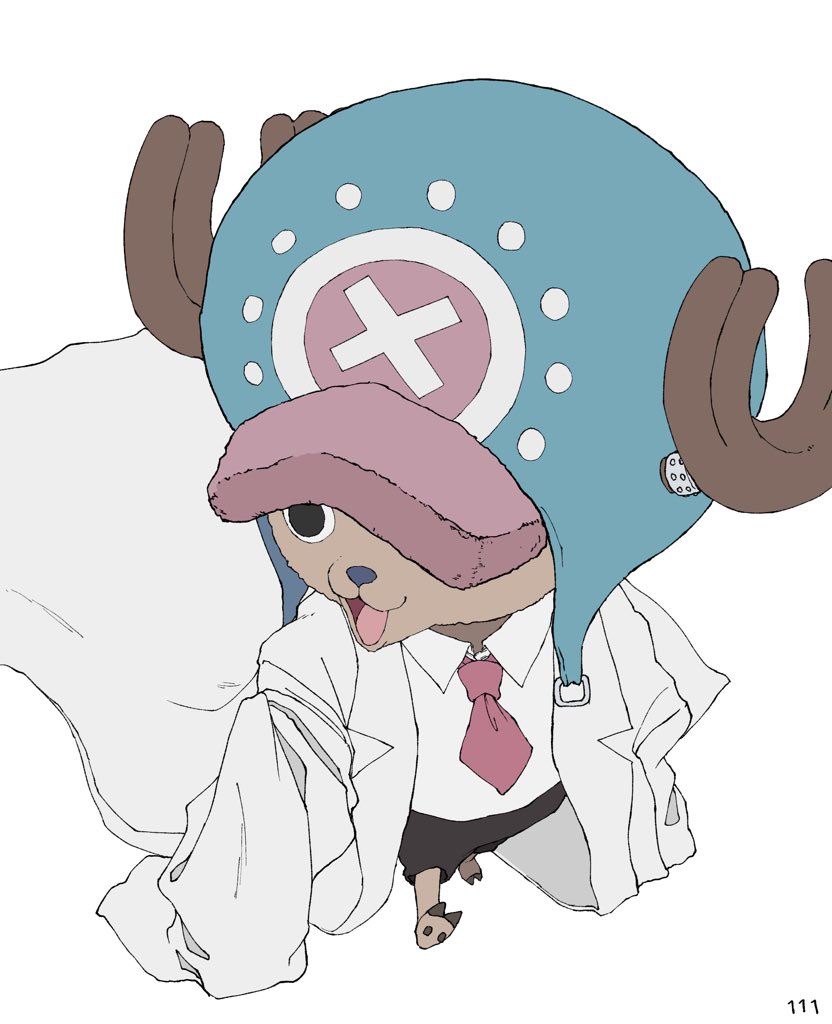 animal antlers antlers_through_headwear coat doctor from_above hat necktie no_humans one_piece reindeer_antlers solo tony_tony_chopper ufkqz walking white_background