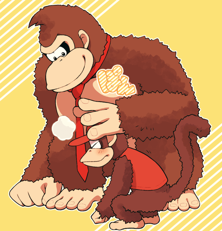 2boys ape diddy_kong donkey_kong donkey_kong_(series) furry furry_male gorilla hat headpat minashirazu monkey monkey_tail multiple_boys muscular muscular_male necktie no_humans shirt sleeveless sleeveless_shirt tail translation_request