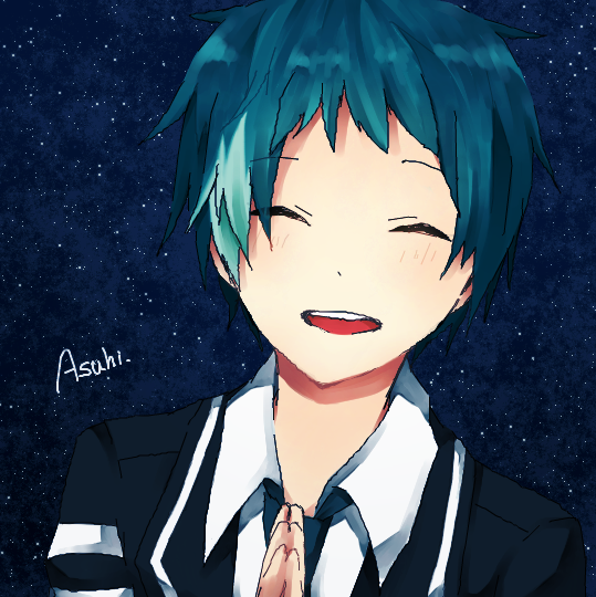 1boy colorized green_hair imizu_asuhi mikagura_gakuen_kumikyoku mikagura_private_academy_uniform miyosi42 necktie sky star_(sky) starry_sky