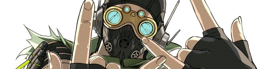 1boy \m/ anemia_kwus apex_legends black_gloves black_headwear cable double_\m/ fingerless_gloves gloves goggles looking_at_viewer male_focus mask mouth_mask octane_(apex_legends) portrait solo white_background