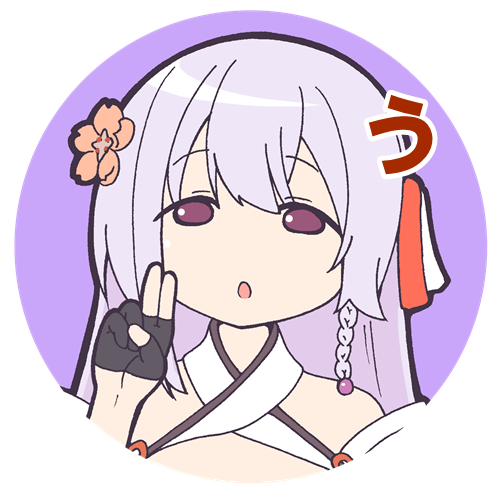 1girl :o assault_lily bare_shoulders black_gloves braid chibi circle commentary_request criss-cross_halter eyebrows_visible_through_hair flower funada_ui gloves grey_hair hair_flower hair_ornament half_gloves halterneck hand_up long_hair looking_at_viewer lowres masaki_itsuki no_pupils orange_flower parted_lips partially_fingerless_gloves pink_eyes portrait purple_background side_braid sign_language simple_background single_braid solo translated transparent_background