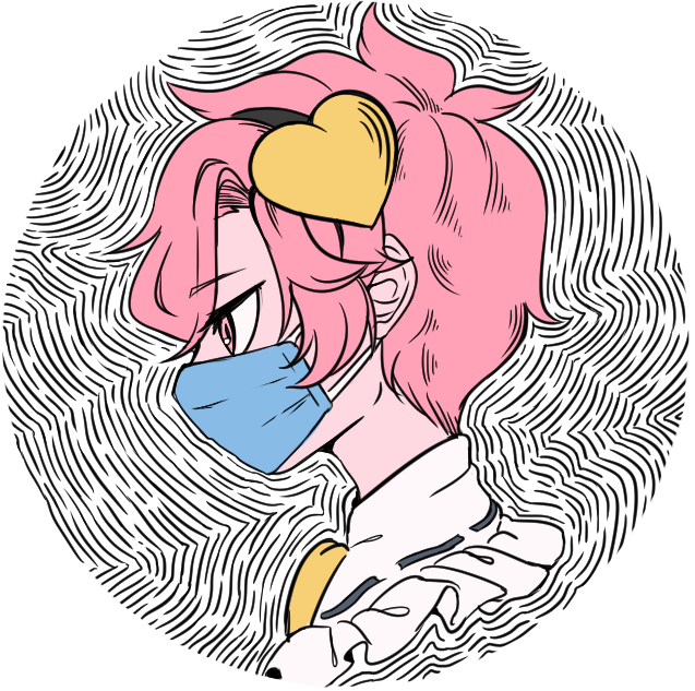 1girl commentary_request from_side hairband heart komeiji_satori mask mefomefo mouth_mask pink_eyes pink_hair profile ribbon_trim short_hair solo spanish_commentary touhou