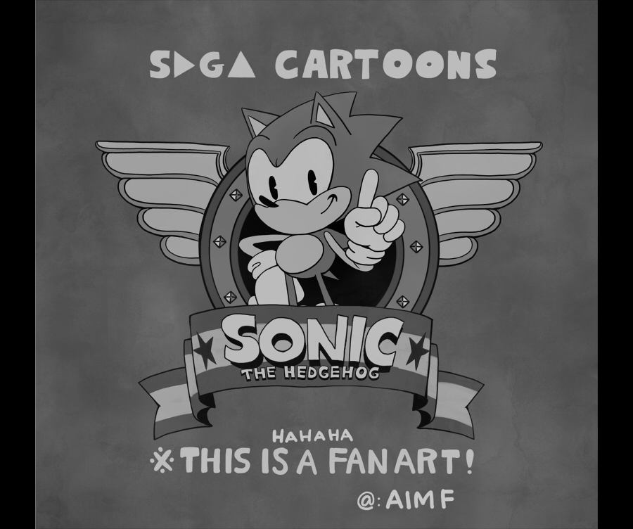1boy aimf animal_nose artist_name character_name closed_mouth commentary_request copyright_name english_text furry furry_male gloves grey_background greyscale hand_on_hip hand_up happy index_finger_raised looking_at_viewer male_focus monochrome pillarboxed sega sideways_mouth signature sketch smile solo sonic_(series) sonic_the_hedgehog spiky_hair standing star_(symbol) twitter_username