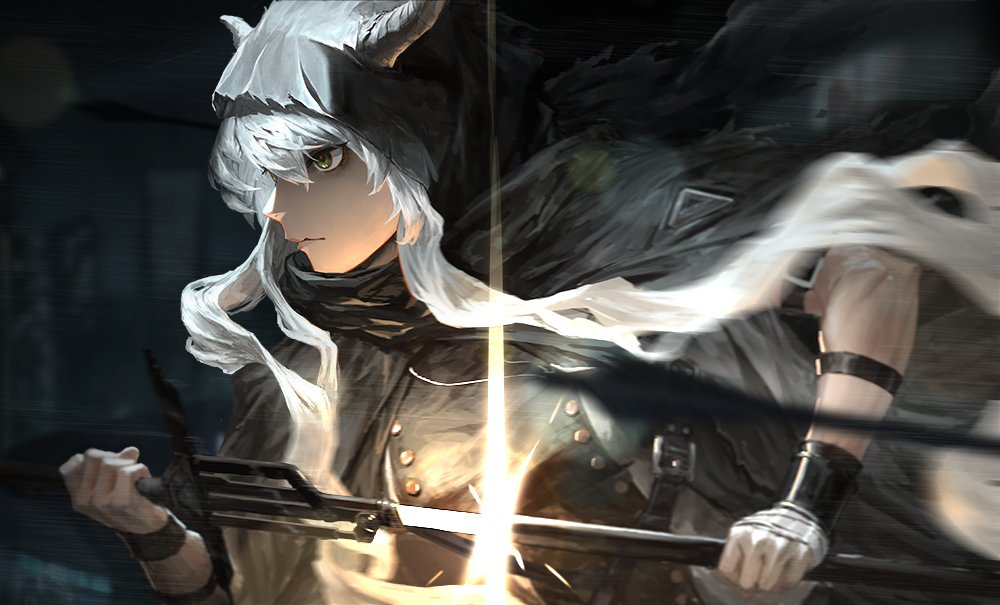 intemind shining_(arknights) sword weapon white_hair