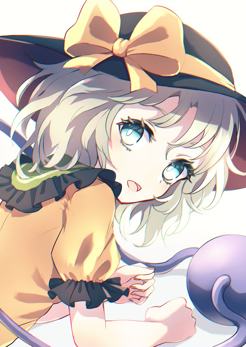 1girl :d bangs black_headwear bow bright_pupils dise green_eyes green_hair hat hat_bow komeiji_koishi looking_at_viewer open_mouth shirt short_hair simple_background smile solo third_eye touhou white_background white_pupils yellow_bow yellow_shirt