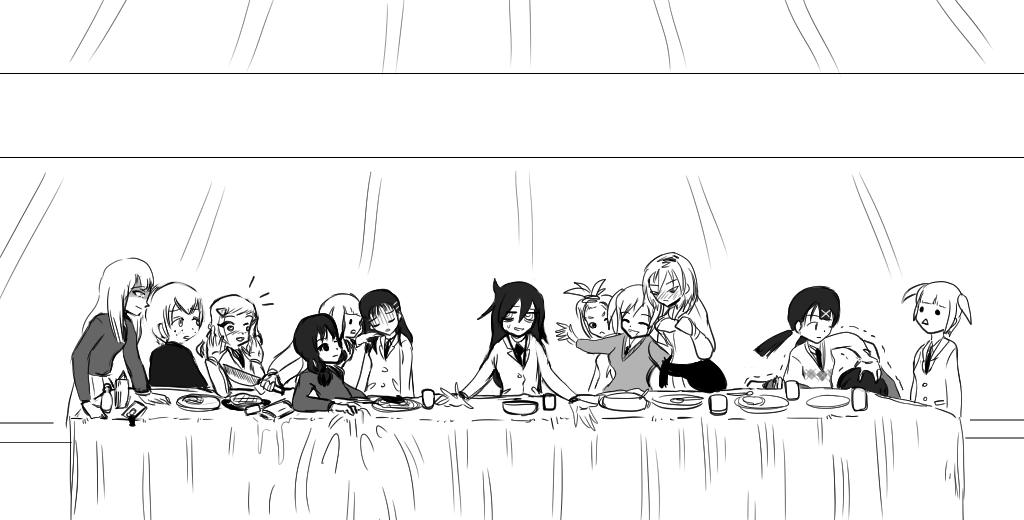 embarrassed fine_art_parody futaki hikari_ito hirasawa_shizuku kanann katou_asuka kuroki_tomoko minami_koharu parody tanaka_mako the_last_supper uchi_emiri watashi_ga_motenai_no_wa_dou_kangaetemo_omaera_ga_warui! yoshida_masaki