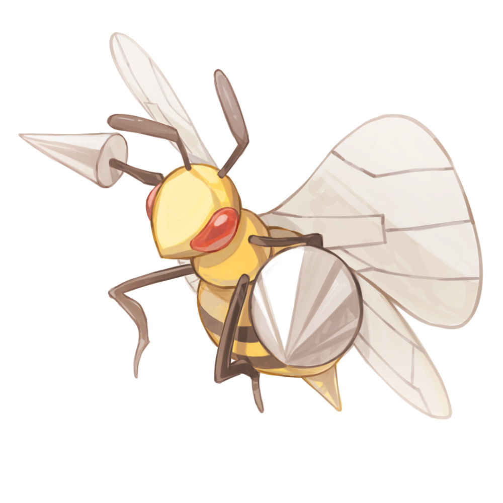 animal_focus bee beedrill bug commentary_request full_body no_humans oyasuminjyutsu pokemon pokemon_(creature) red_eyes simple_background solo white_background