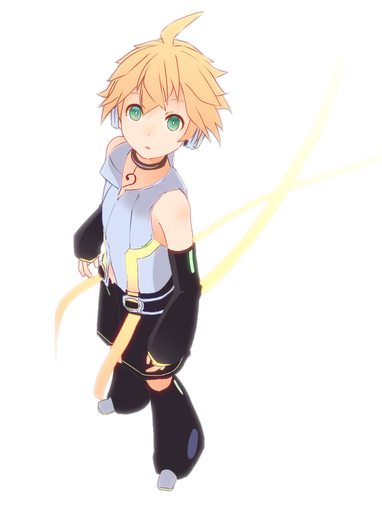 1boy :o bare_shoulders bass_clef belt black_legwear black_shorts black_sleeves blonde_hair bloom d_futagosaikyou detached_sleeves foreshortening from_above full_body headphones hip_gear kagamine_len kagamine_len_(append) leg_warmers looking_at_viewer looking_up male_focus parted_lips pendant_choker shirt shorts sleeveless sleeveless_shirt solo spiky_hair standing vocaloid vocaloid_append white_background white_footwear white_shirt