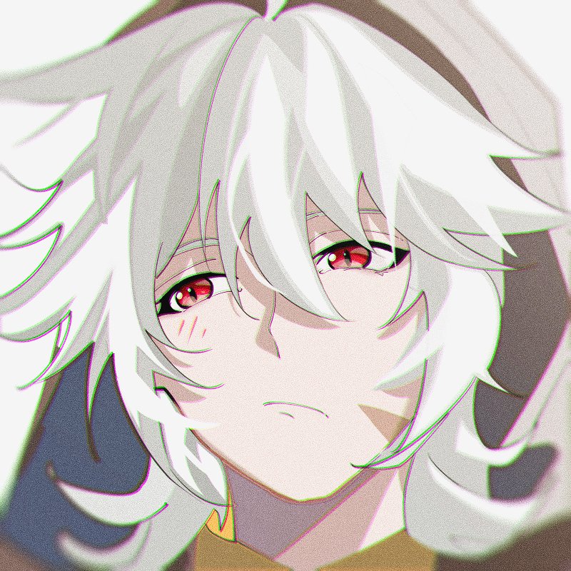 1boy dhfz181 genshin_impact hood hood_up long_hair looking_to_the_side male_focus razor_(genshin_impact) red_eyes scar scar_on_cheek scar_on_face white_hair