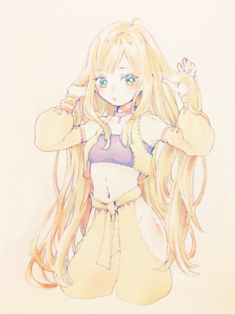 1girl askalpone bangs blonde_hair boots breasts celes_chere detached_sleeves final_fantasy final_fantasy_vi green_eyes jewelry long_hair medium_breasts navel necklace panties puffy_sleeves solo strapless tube_top underwear white_background yellow_panties