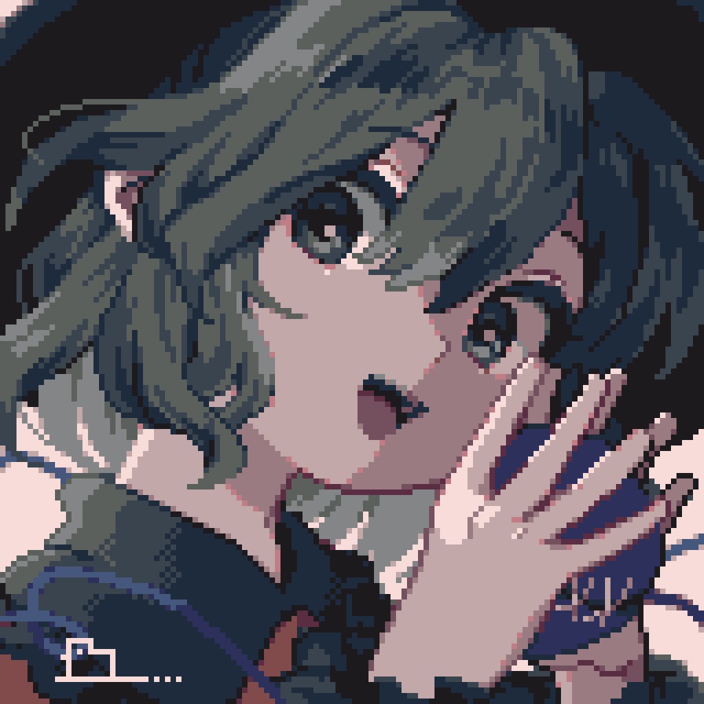 1girl :d ahiru_tokotoko bird bright_pupils duck green_eyes green_hair hair_between_eyes holding komeiji_koishi looking_at_viewer open_mouth pixel_art short_hair signature simple_background smile solo third_eye touhou upper_body white_background white_pupils