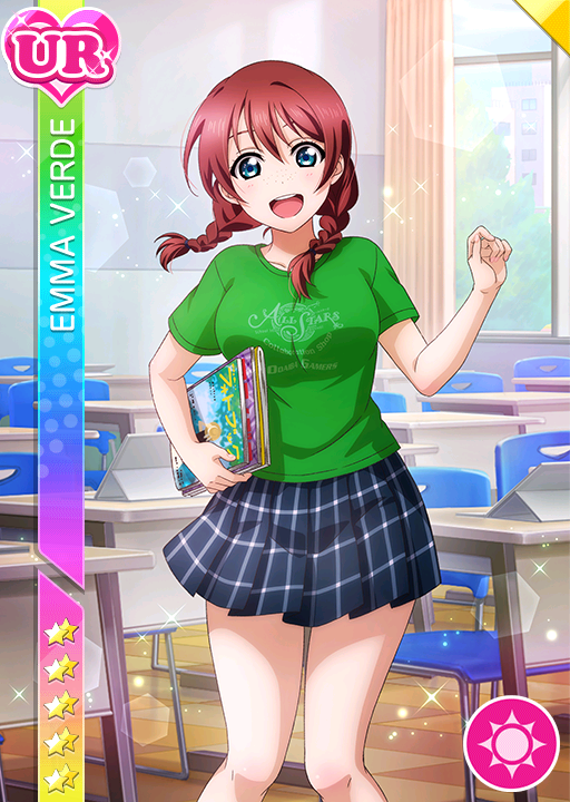 blush character_name emma_verde green_eyes long_hair love_live!_nijigasaki_high_school_idol_club love_live!_school_idol_festival redhead shirt smile