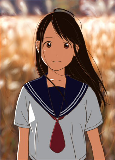 bicci brown_eyes brown_hair long_hair school_uniform serafuku smile solo teenage yotsubato!