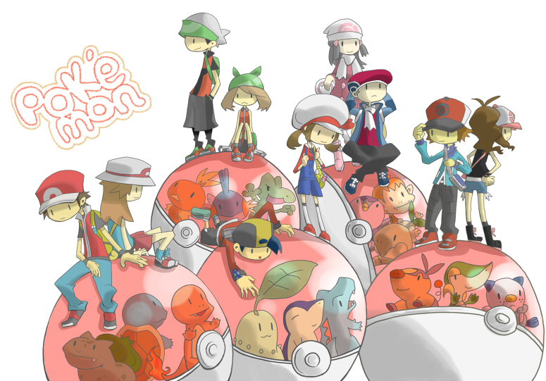 5girls :&lt; :3 adjusting_hat alternate_costume back_to_back backpack backwards_hat bad_id bag bandana baseball_cap beanie beret bike_shorts black_hair blue_(pokemon) blue_hair boots brown_hair bulbasaur cabbie_hat charmander chikorita chimchar coat cyndaquil denim denim_shorts english everyone fang fangs gloves gold_(pokemon) gold_(pokemon)_(remake) group hair_ornament hand_in_pocket hand_on_hip happy haruka_(pokemon) haruka_(pokemon)_(remake) hat headband high_ponytail hikari_(pokemon) hikari_(pokemon)_(remake) hoodie jacket jeans kotone_(pokemon) kouki_(pokemon) kouki_(pokemon)_(remake) leaf_(pokemon) leg_warmers long_hair looking_down looking_up messenger_bag mudkip multiple_boys multiple_girls nintendo open_mouth oshawott overalls pants piplup poke_ball pokegear pokemon pokemon_(creature) pokemon_(game) pokemon_black_and_white pokemon_bw pokemon_dppt pokemon_firered_and_leafgreen pokemon_gsc pokemon_heartgold_and_soulsilver pokemon_rgby pokemon_rse ponytail popped_collar porkpie_hat red_(pokemon) red_(pokemon)_(remake) scarf shoes short_hair short_shorts short_skirt short_sleeves shorts simple_background sitting skirt smile smirk snivy socks squirtle tameikirakuda tepig thigh-highs thighhighs torchic totodile touko_(pokemon) touya_(pokemon) treecko turtwig twintails vest vs_seeker watch white_legwear white_thighhighs wristband yuuki_(pokemon) yuuki_(pokemon)_(remake) zettai_ryouiki zipper