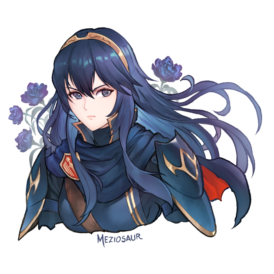 bangs blue_eyes blue_hair cape closed_mouth collared_shirt fire_emblem fire_emblem_awakening leather_belt looking_to_the_side lucina_(fire_emblem) meziosaur shirt solo tiara upper_body