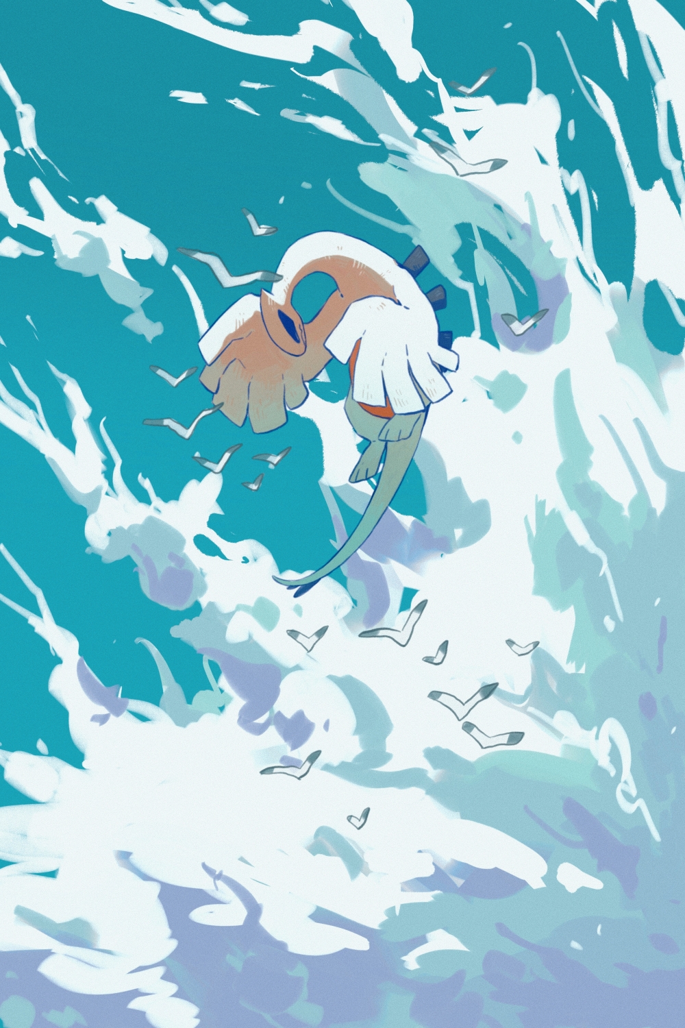 above_clouds bird closed_eyes closed_mouth clouds commentary_request day flying highres lugia no_humans outdoors pokemon pokemon_(creature) wulie_errr
