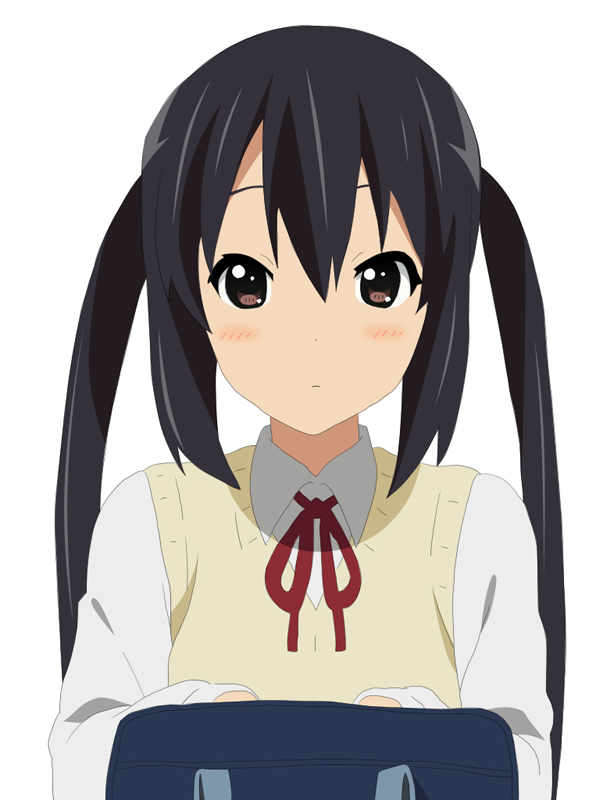 black_hair brown_eyes k-on! kuresu_(alice-pma) long_hair nakano_azusa school_uniform solo sweater_vest twintails