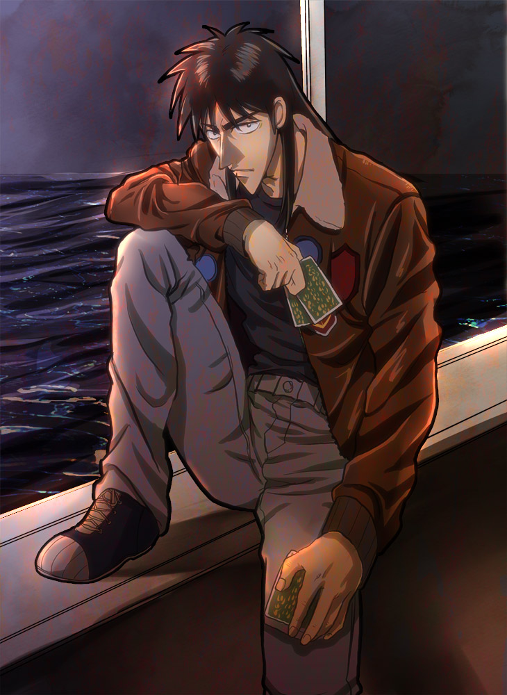 1boy brues itou_kaiji jacket kaiji long_hair pointy_nose solo