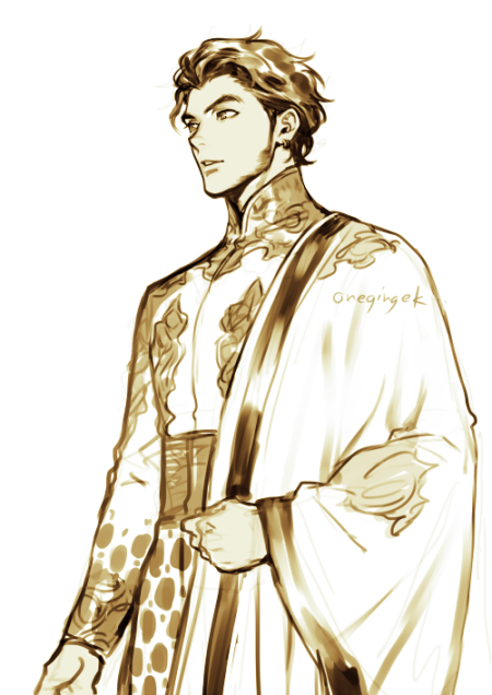 1boy claude_von_riegan clothing_request facial_hair fire_emblem fire_emblem:_three_houses kanapy long_sleeves male_focus monochrome parted_lips signature simple_background sketch solo upper_body wide_sleeves