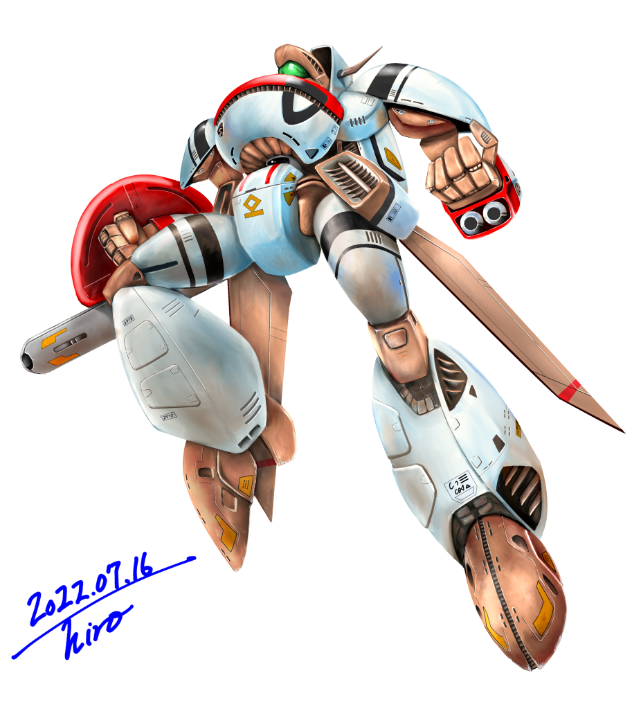 2022 arm_cannon choujikuu_seiki_orguss clenched_hands damaged dated dirty energy_cannon flying hiro68 mecha missile_pod no_humans orguss orguss_(mecha) radio_antenna robot rocket_launcher science_fiction shield signature solo weapon wings