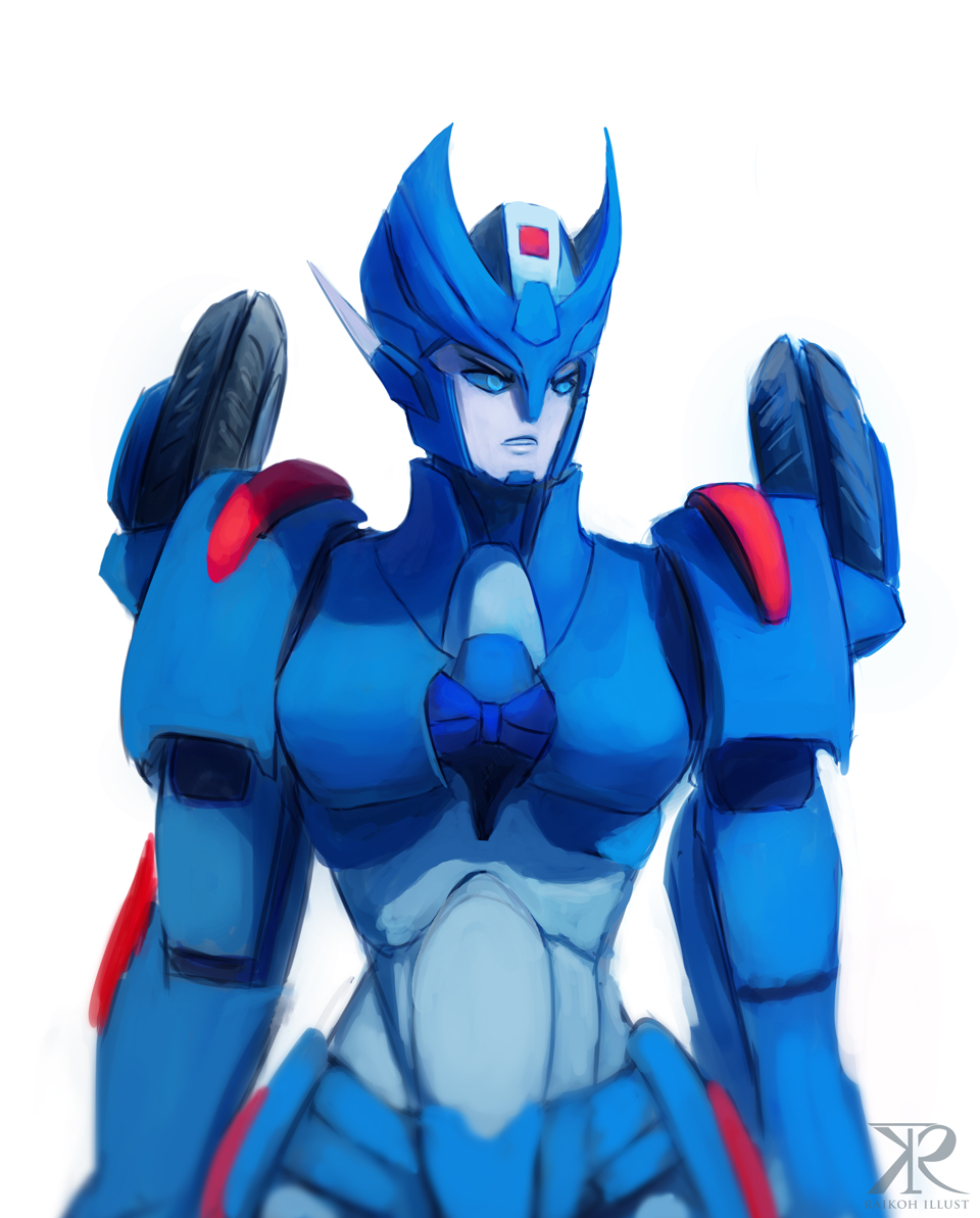 1girl alien blue_eyes breasts chromia curvy grissaecrim humanoid_robot medium_breasts robot simple_background solo transformers