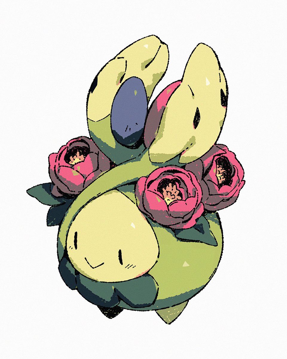 :&gt; black_eyes bluekomadori budew closed_mouth commentary flower full_body highres no_humans pokemon pokemon_(creature) smile solid_oval_eyes solo