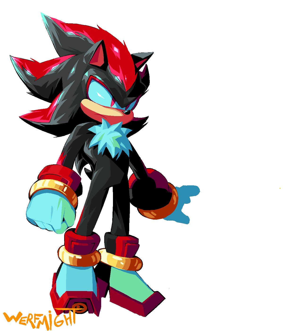 1boy animal_nose artist_name bracelet clenched_hand closed_mouth full_body furry furry_male gloves highres jewelry male_focus red_eyes shadow_the_hedgehog shoes simple_background solo sonic_(series) werfmight white_background white_gloves