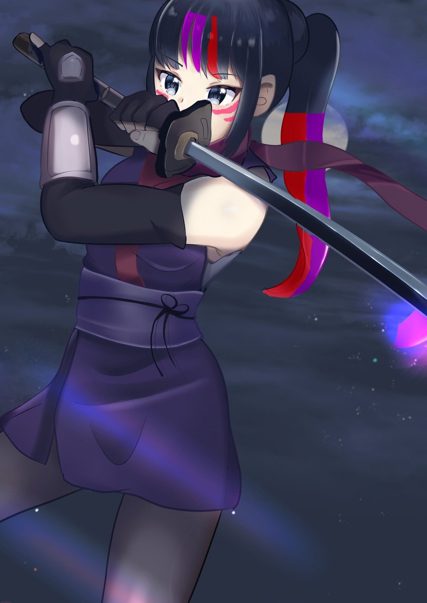 1girl alluring black_and_red_and_purple_hair cute insanely_hot kitsune_marks kunimitsu_ii lavender_eyes namco sword tekken tekken_8 weapon ユー