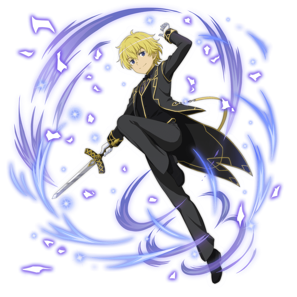 1boy black_footwear blonde_hair dagger dungeon_ni_deai_wo_motomeru_no_wa_machigatteiru_darou_ka finn_deimne gloves hair_between_eyes holding holding_weapon knife long_sleeves looking_at_viewer male_focus official_alternate_costume official_art pants shoes short_hair smile transparent_background weapon white_gloves