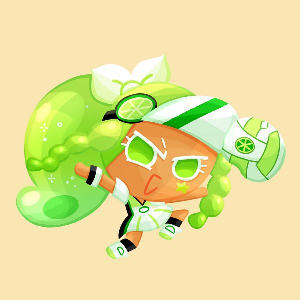 black_shoes cookie cookie_run cookie_run_ovenbreak green green_eyes green_hair green_shoes lime lime_cookie white_clothes yellow_background