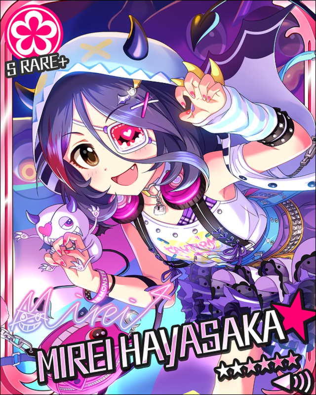 character_name eyepatch hayasaka_mirei idolmaster idolmaster_cinderella_girls purple_hair short_hair smile stars violet_eyes yukata