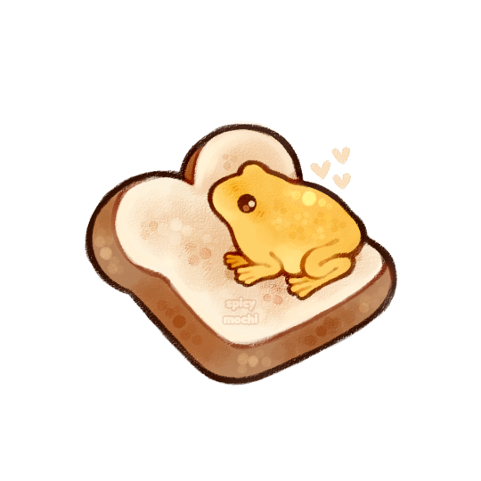 animal_focus chibi commentary english_commentary food food_focus frog heart looking_at_viewer no_humans on_food original simple_background spicymochi toast watermark white_background