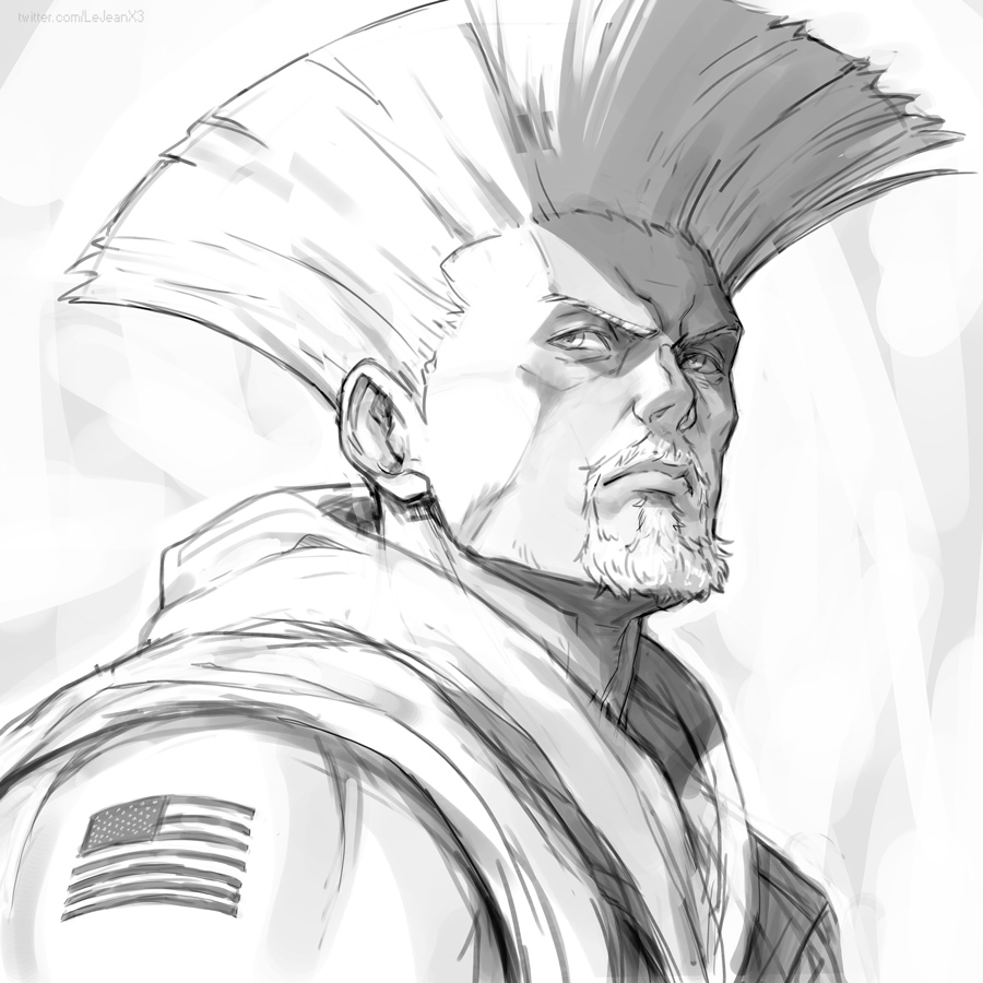 american_flag facial_hair goatee guile monochrome mustache street_fighter